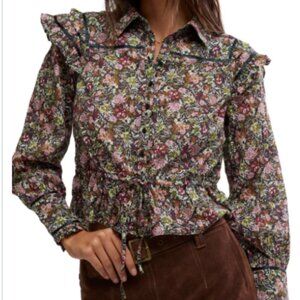 Free People NWT Daybreak Blouse Floral Long Sleeve Ruffles